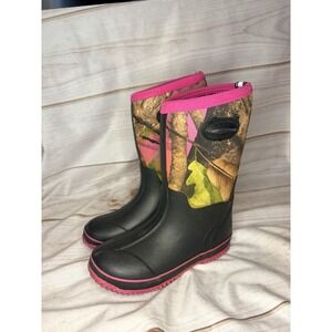 HISEA Kids Waterproof Rain Boots Neoprene Rubber Mud Boot Mid-Calf Pink Camo Sz1